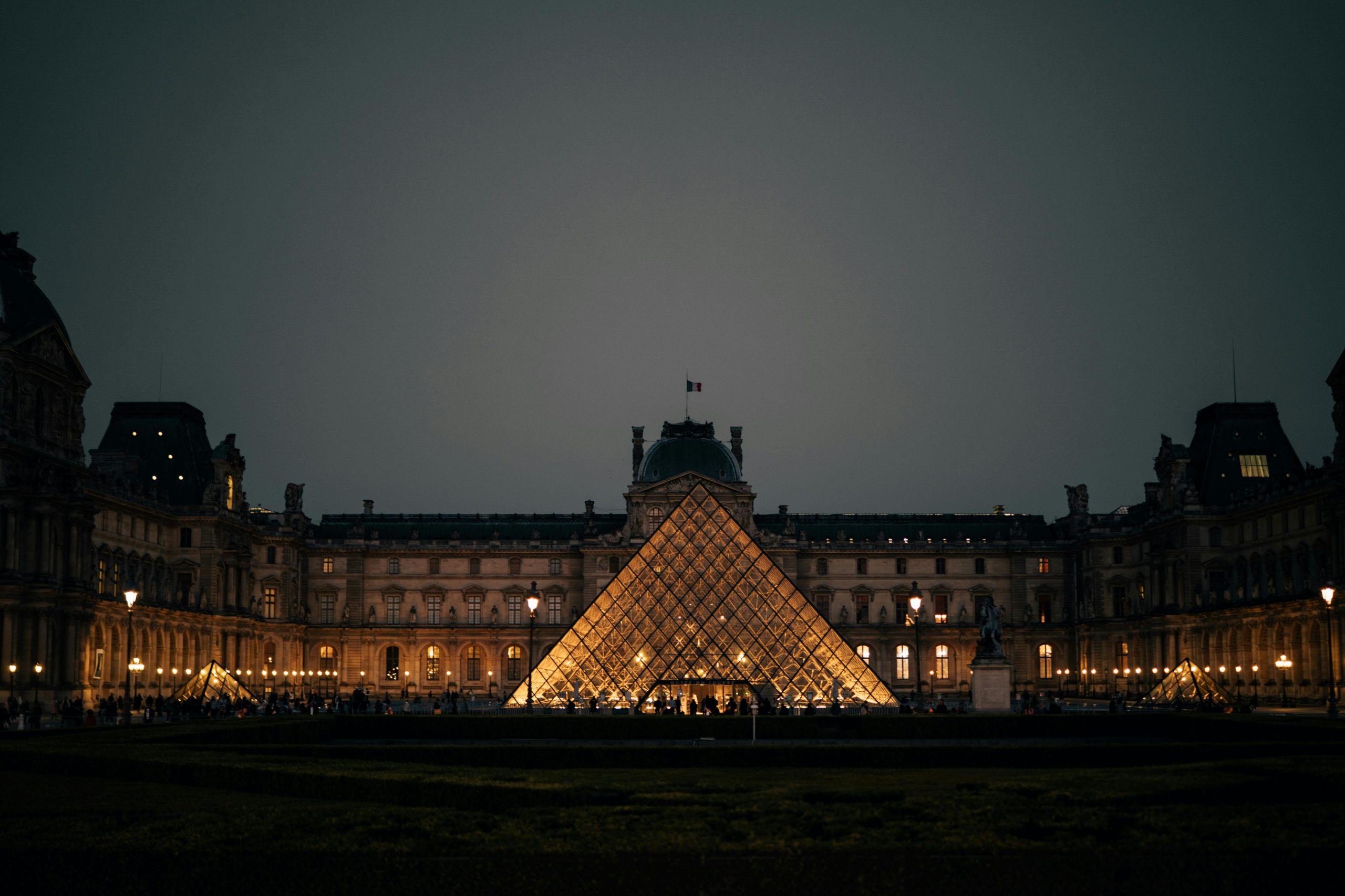 Louvre Pyramid at Dusk